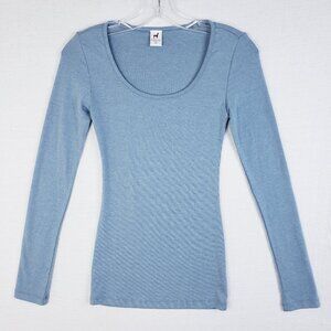 NWOT Peruvian Connection Long Sleeve Tee Cotton Blend Top Fitted Blue size XS